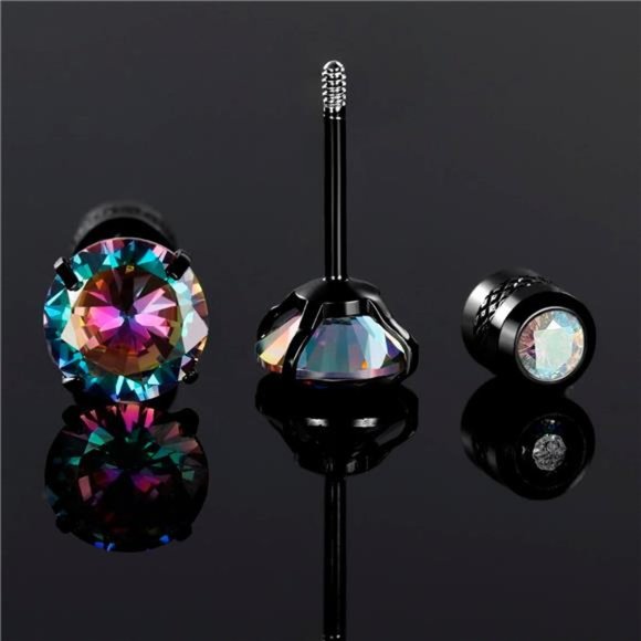 4 Pack Titanium Screw Back Earrings Sleep Stud Hypoallergenic for Sensitive Ears - Picture 5 of 7
